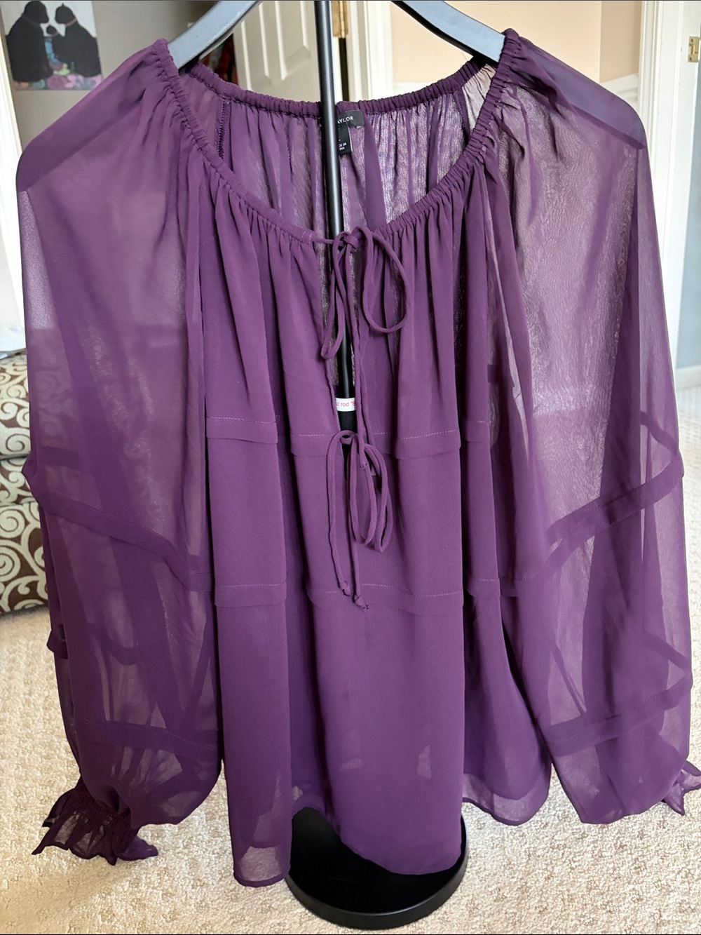 Ann Taylor Plum Sheer Peasant Blouse